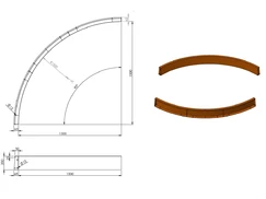 Cortenový obrubník zahnutý vnitřní 150 x 150 x 20 cm 
