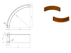 Cortenový obrubník zahnutý vnitřní 50 x 50 x 20 cm 