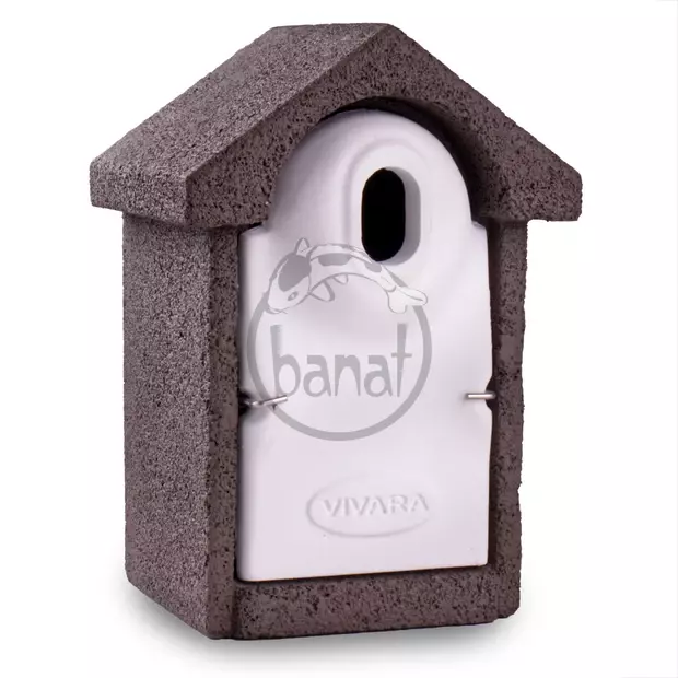 Budka pro ptáky šedobílá - vletový otvor ovál