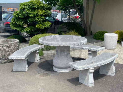 Žulový stolek se třemi lavicemi 120 cm